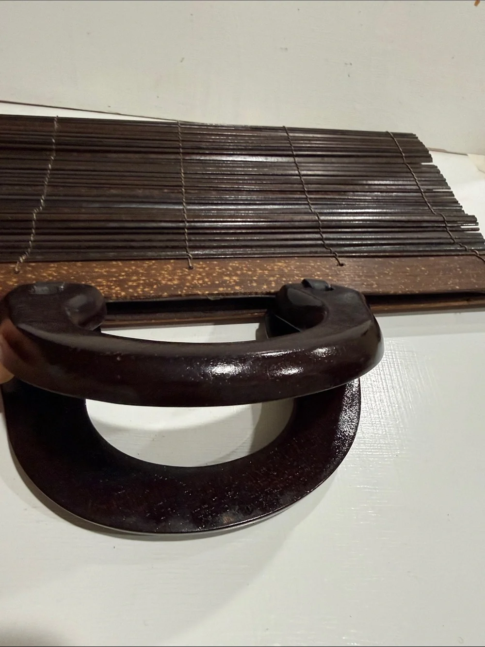 Dark Brown Thin Connected Rolling Bamboo Wood Handle Bag Purse Vintage Unique